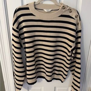 OBJECT Black and Cream Striped Crew Neck Sweater- NEW